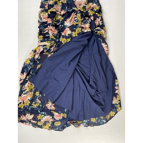 Lulus Floral Ruche Maxi Dress Women's Large Blue Floral Flowercore Coquette - Picture 4 of 16